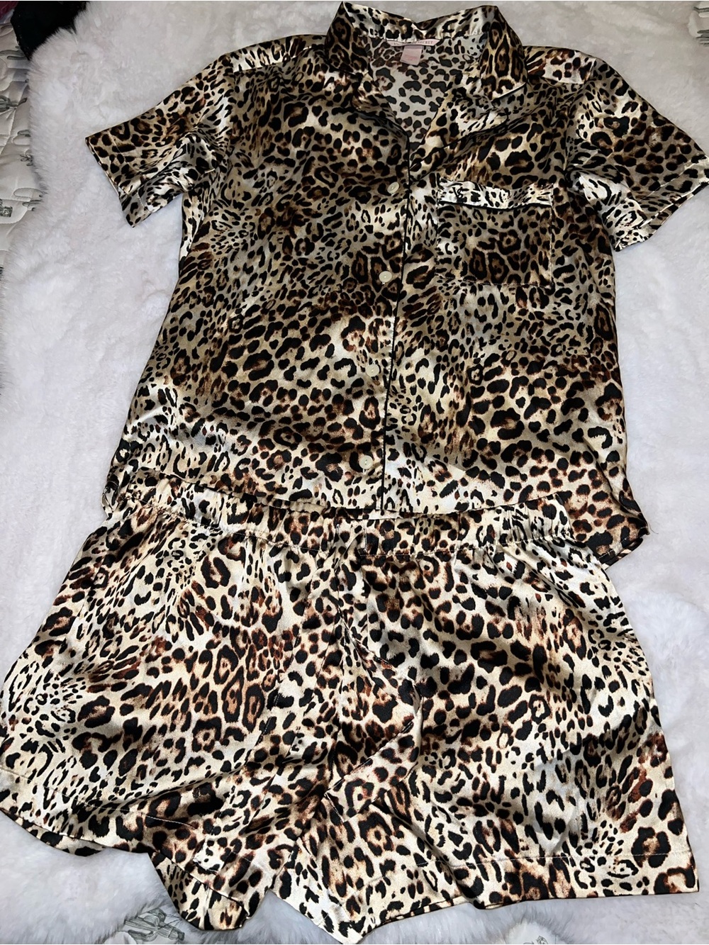 Victoria's Secret Leopard Satin Short Pajama Set - Brown & Black